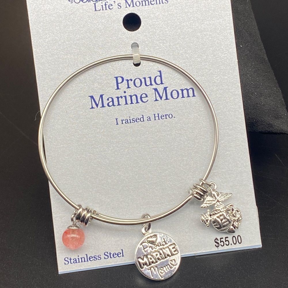 Stainless steel “Proud Marine Mom” bracelet by Belk Silverworks NWOC